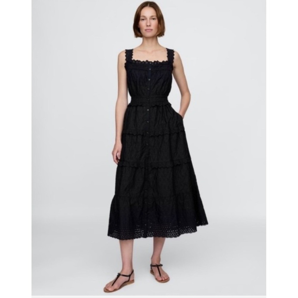 New Gap x Doen Dress Medium Eyelet Milkmaid Button Front Cottage Prairie Black
